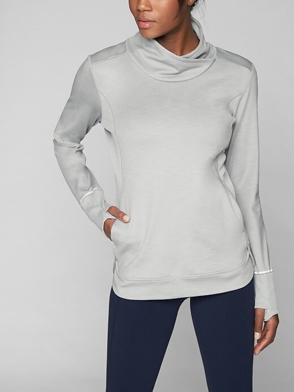 Athleta Stowe Pullover Cowl Neck medium Light Gray